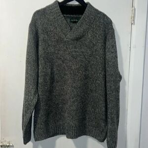 DAVID TAYLOR Gray Marled V Neck Sweater-XL